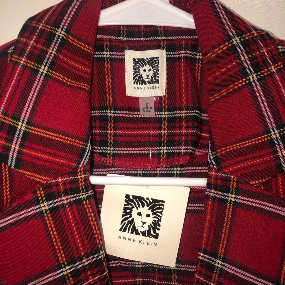 BNWT! Anne Klein Red Tartan Plaid Stretch Jacket - Picture 2 of 4